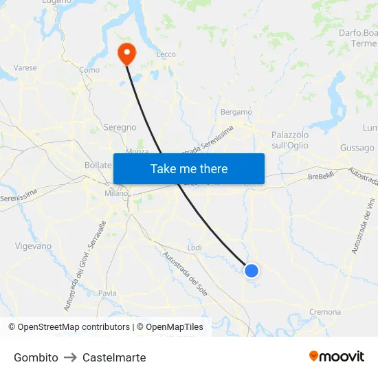 Gombito to Castelmarte map
