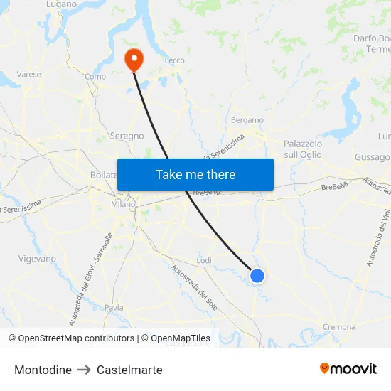 Montodine to Castelmarte map