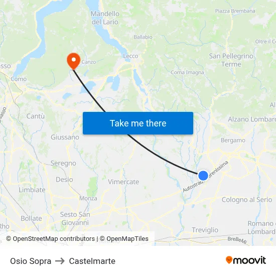 Osio Sopra to Castelmarte map
