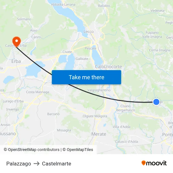 Palazzago to Castelmarte map