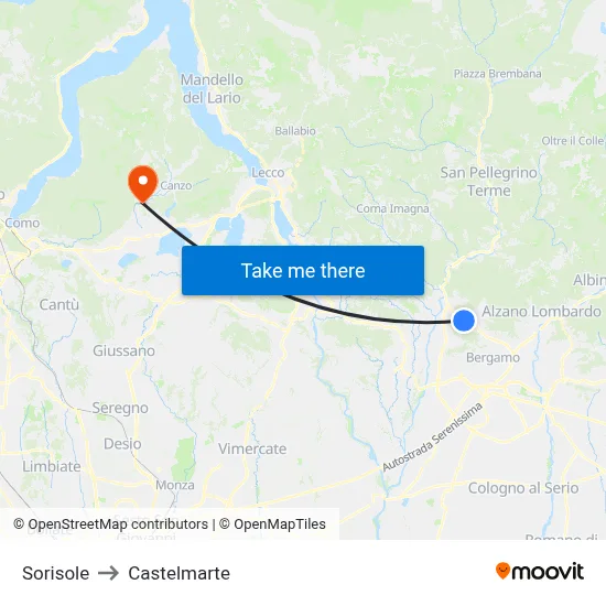 Sorisole to Castelmarte map