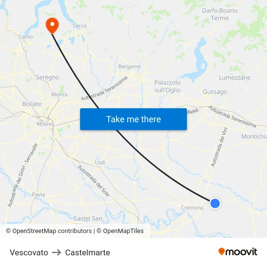 Vescovato to Castelmarte map