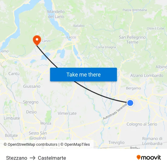 Stezzano to Castelmarte map