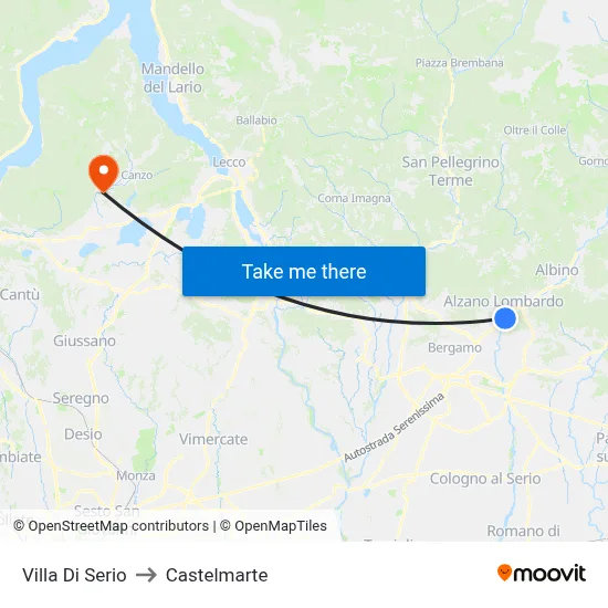 Villa di Serio to Castelmarte map