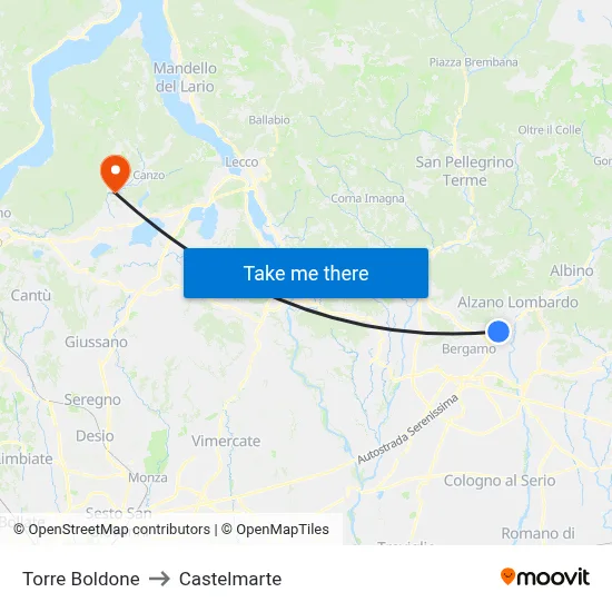 Torre Boldone to Castelmarte map