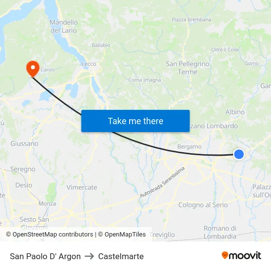 San Paolo D' Argon to Castelmarte map