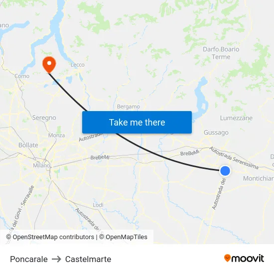 Poncarale to Castelmarte map