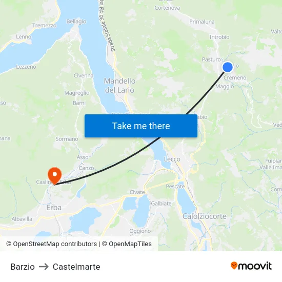 Barzio to Castelmarte map