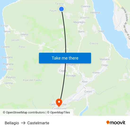 Bellagio to Castelmarte map