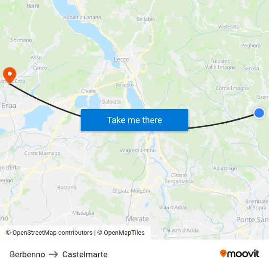 Berbenno to Castelmarte map
