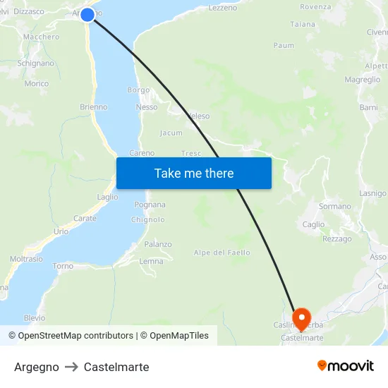 Argegno to Castelmarte map