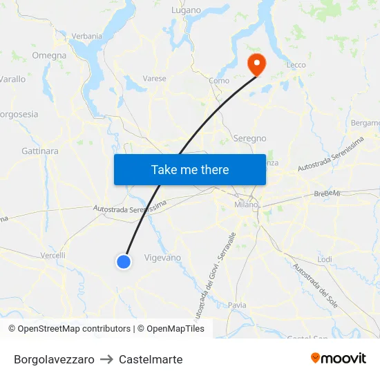 Borgolavezzaro to Castelmarte map