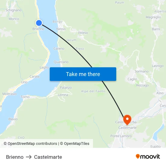 Brienno to Castelmarte map