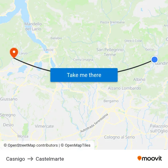 Casnigo to Castelmarte map