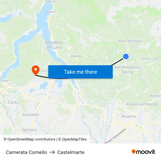 Camerata Cornello to Castelmarte map