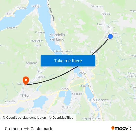 Cremeno to Castelmarte map