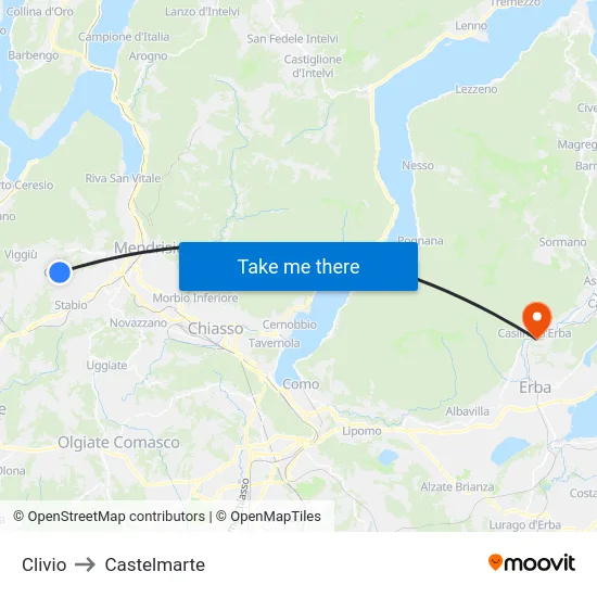 Clivio to Castelmarte map