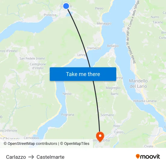 Carlazzo to Castelmarte map