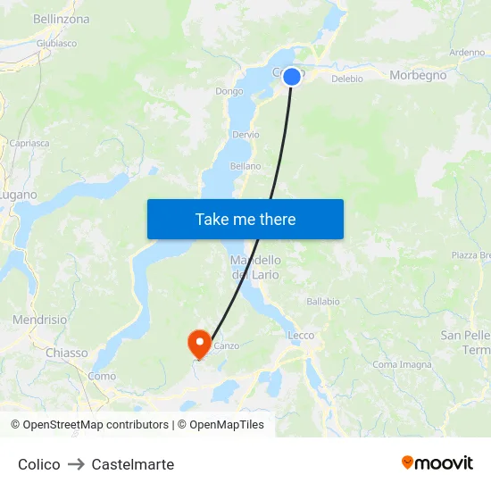 Colico to Castelmarte map