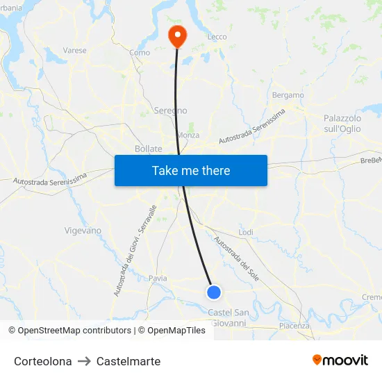 Corteolona to Castelmarte map
