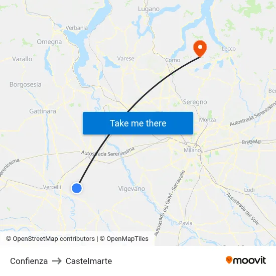 Confienza to Castelmarte map