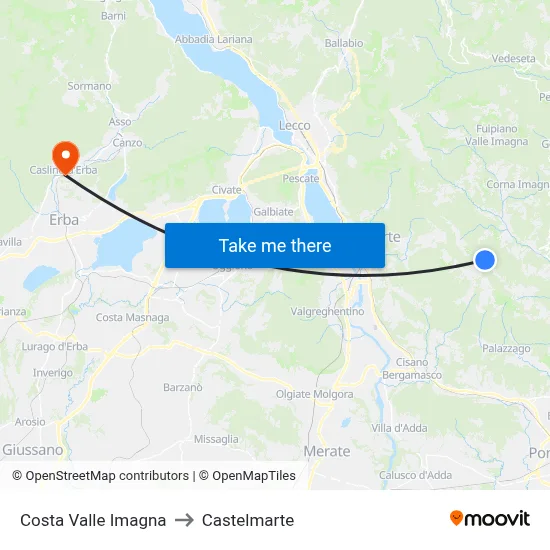 Costa Valle Imagna to Castelmarte map