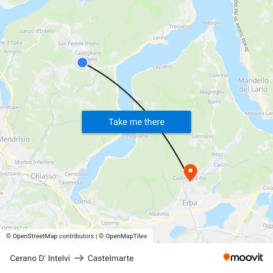 Cerano D' Intelvi to Castelmarte map