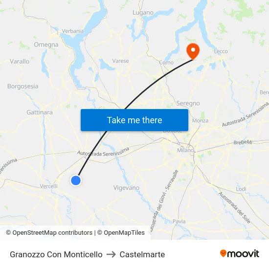 Granozzo Con Monticello to Castelmarte map