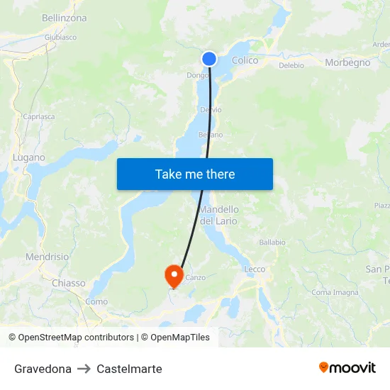 Gravedona to Castelmarte map