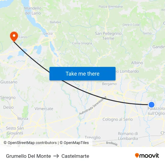 Grumello Del Monte to Castelmarte map