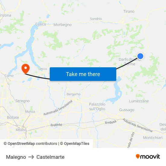 Malegno to Castelmarte map