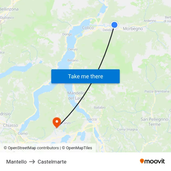 Mantello to Castelmarte map