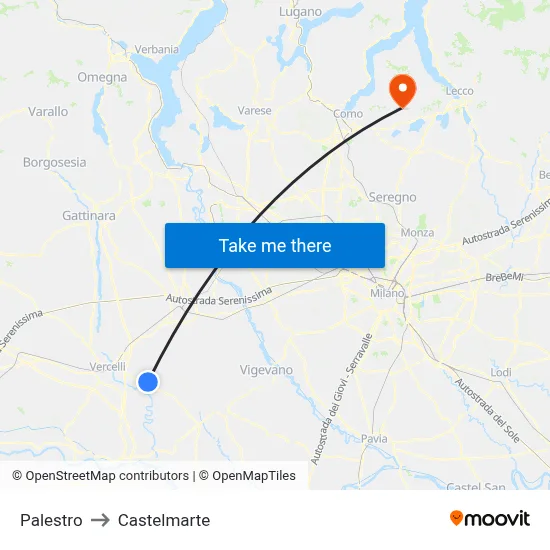 Palestro to Castelmarte map