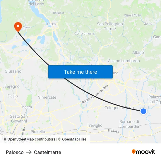 Palosco to Castelmarte map
