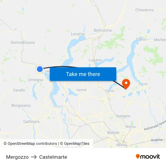 Mergozzo to Castelmarte map