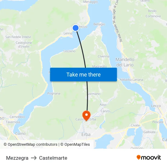 Mezzegra to Castelmarte map