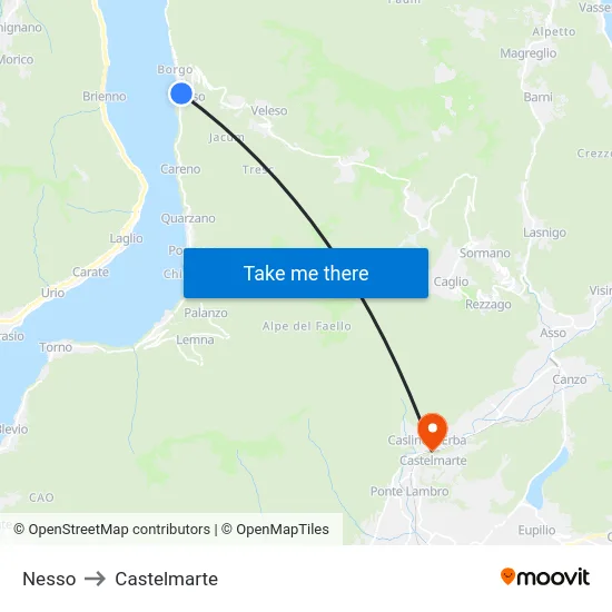 Nesso to Castelmarte map