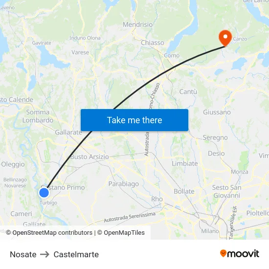 Nosate to Castelmarte map