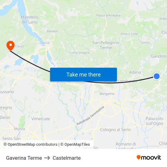 Gaverina Terme to Castelmarte map