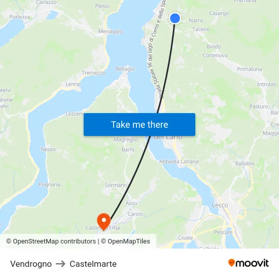 Vendrogno to Castelmarte map