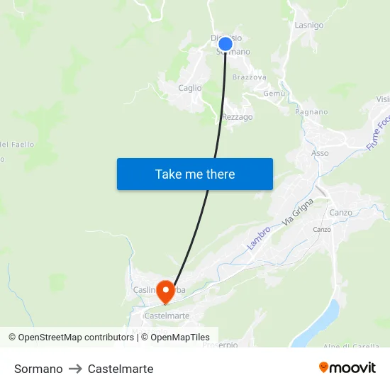 Sormano to Castelmarte map