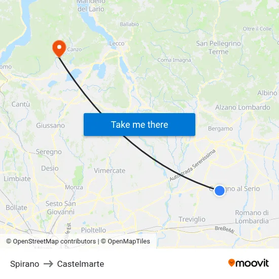 Spirano to Castelmarte map