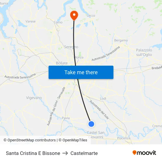 Santa Cristina E Bissone to Castelmarte map