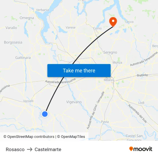 Rosasco to Castelmarte map