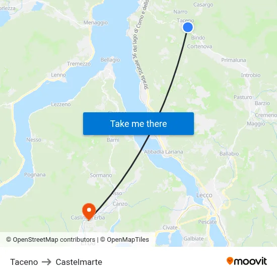 Taceno to Castelmarte map