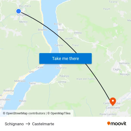 Schignano to Castelmarte map