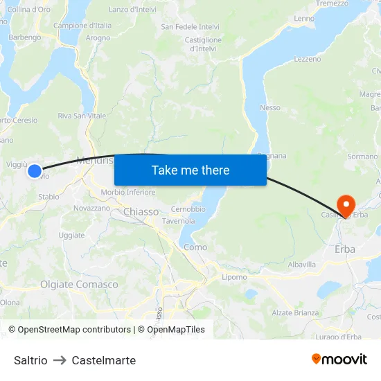 Saltrio to Castelmarte map
