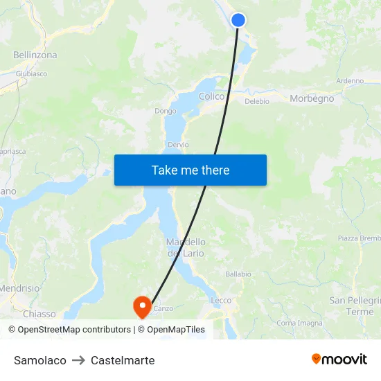 Samolaco to Castelmarte map