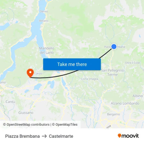 Piazza Brembana to Castelmarte map