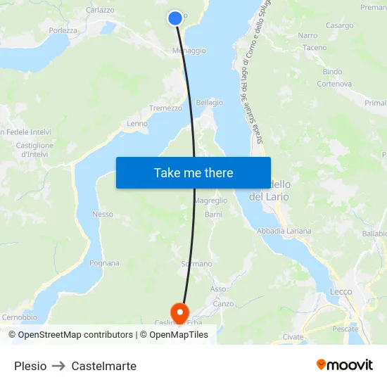 Plesio to Castelmarte map